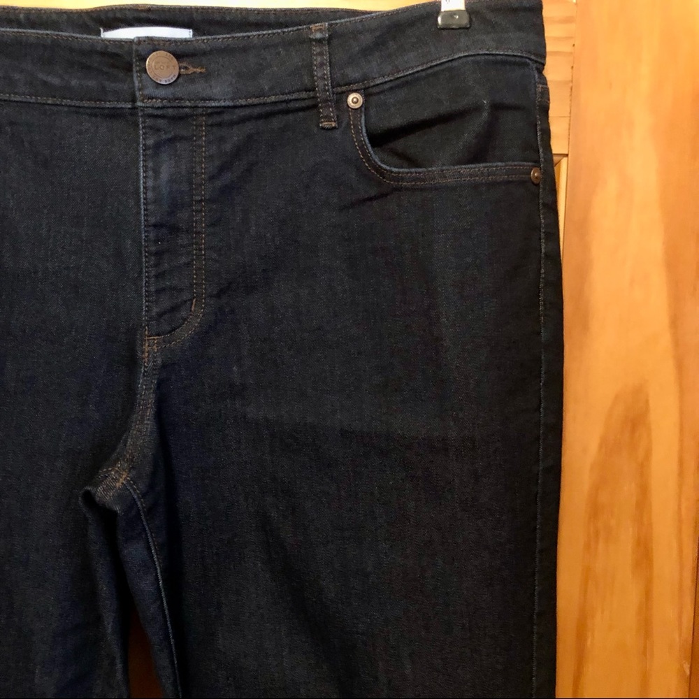 Womens Ann Taylor LOFT Curvy Straight Blue Dark Wash Jeans Pants Trousers 32/14